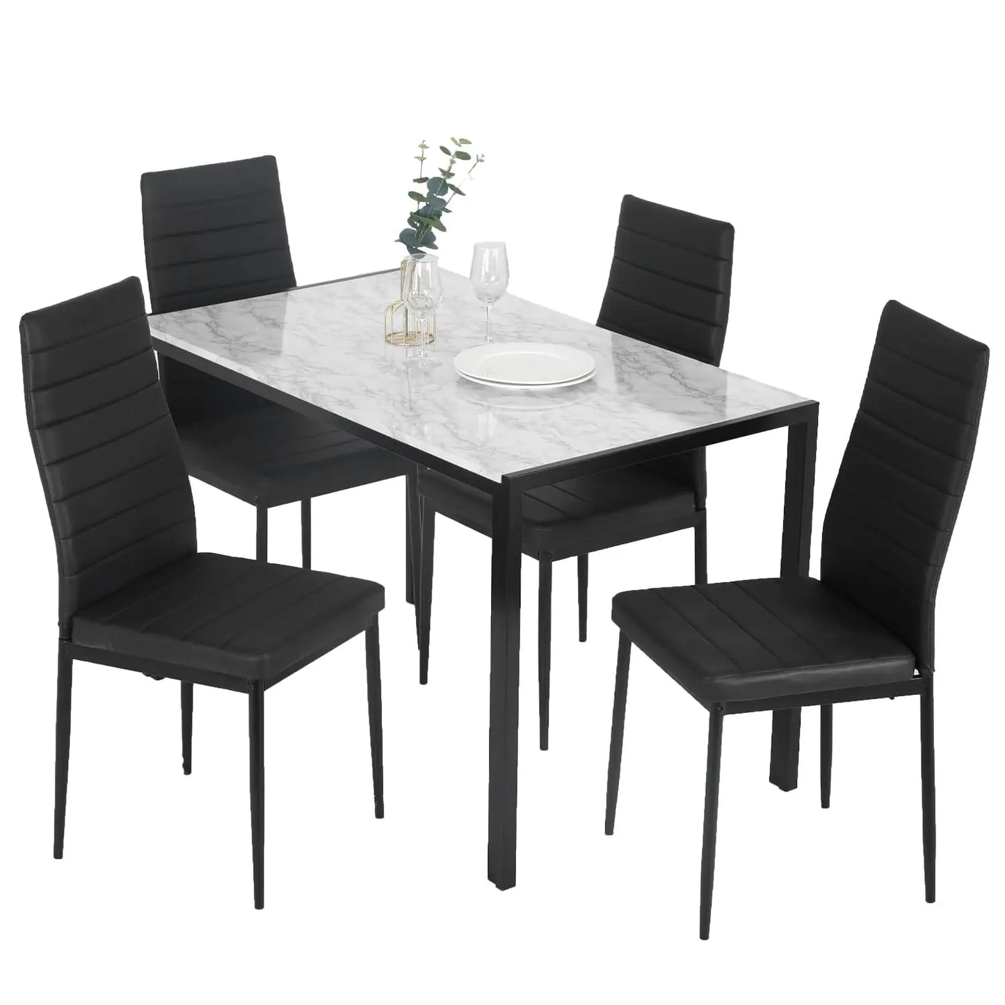 FDW 5-Piece Glass Top Dining Table Set with Upholstered Chairs