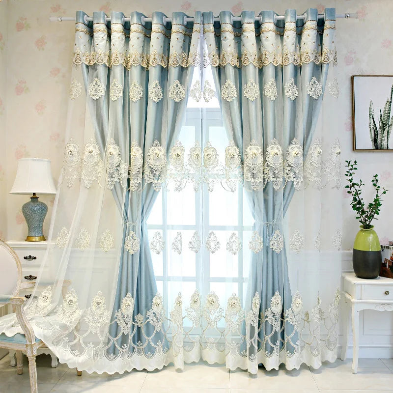 Elegant Double Layer Blackout Curtains With 3D Embroidery