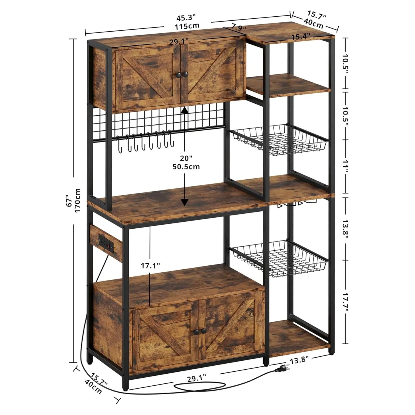 Industrial Bakers Rack With Storage Cabinets And Power Outlet