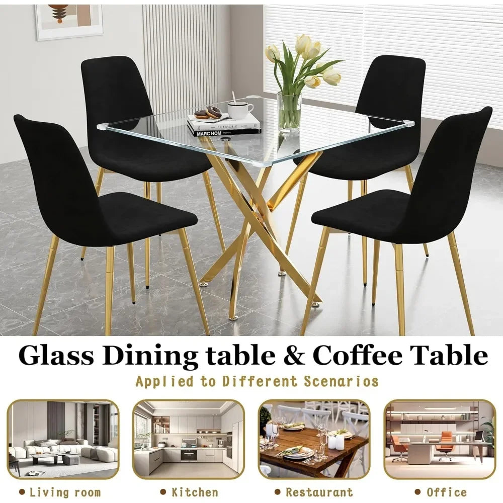 5-Piece Dining Room Set With Glass Table And Black Chairs
