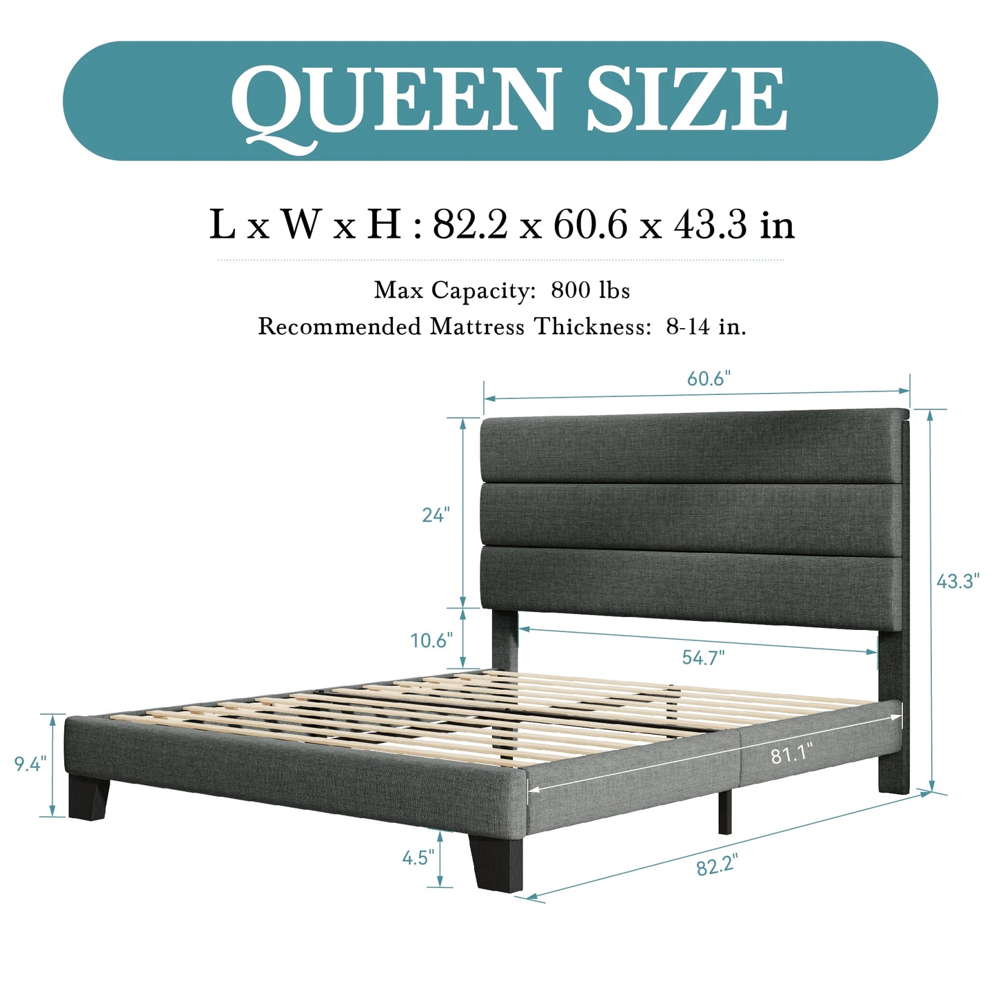 HOOMIC Bed Frame With Headboard Fabric Platform Bed With Slats
