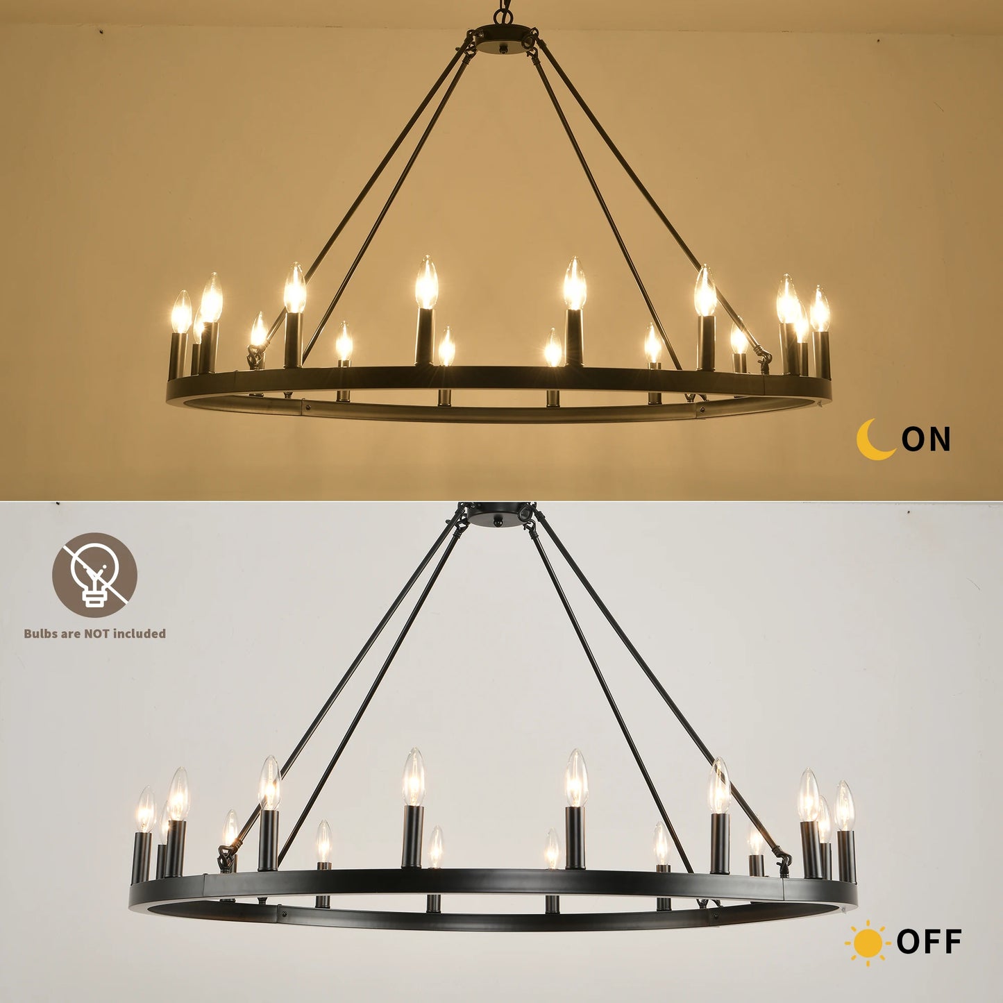 16-Light Wagon Wheel Chandelier Round Matte 43 inch Modern Rustic Farmhouse Pendant Light Large Chandeliers for Living Room