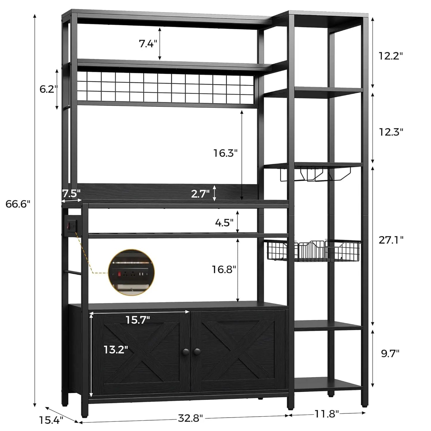 Bakers Rack With Power Outlet And Storage Cabinet Microwave Stand