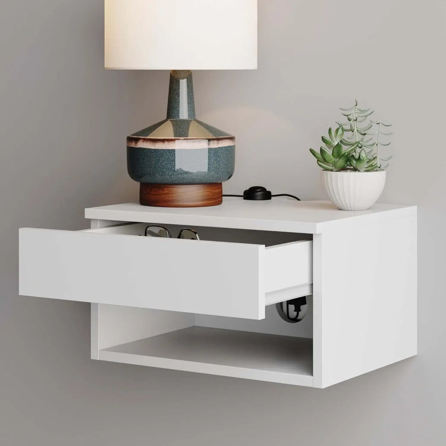 Wall Mounted Floating Nightstand With Drawer And Open Shelf 2-Pack