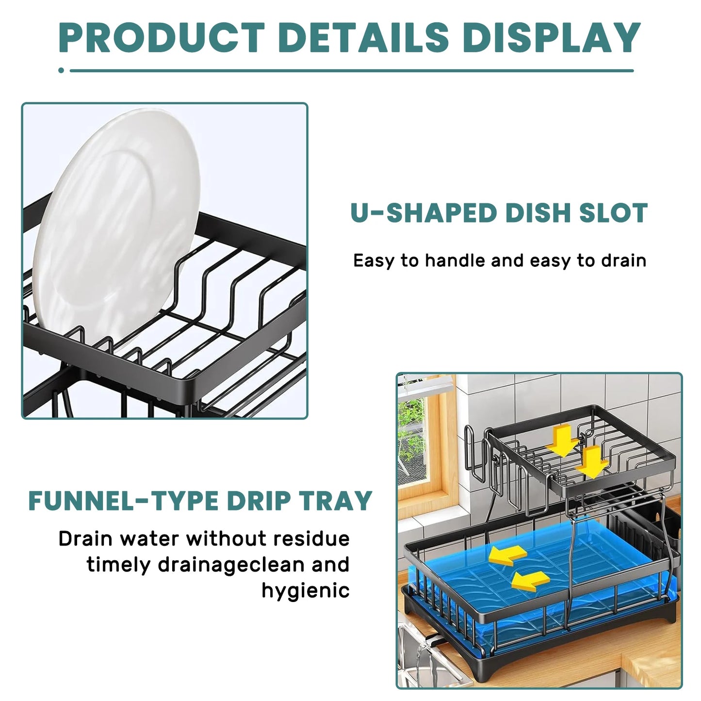Two Tier Dish Drying Rack For Kitchen Countertop Removable
