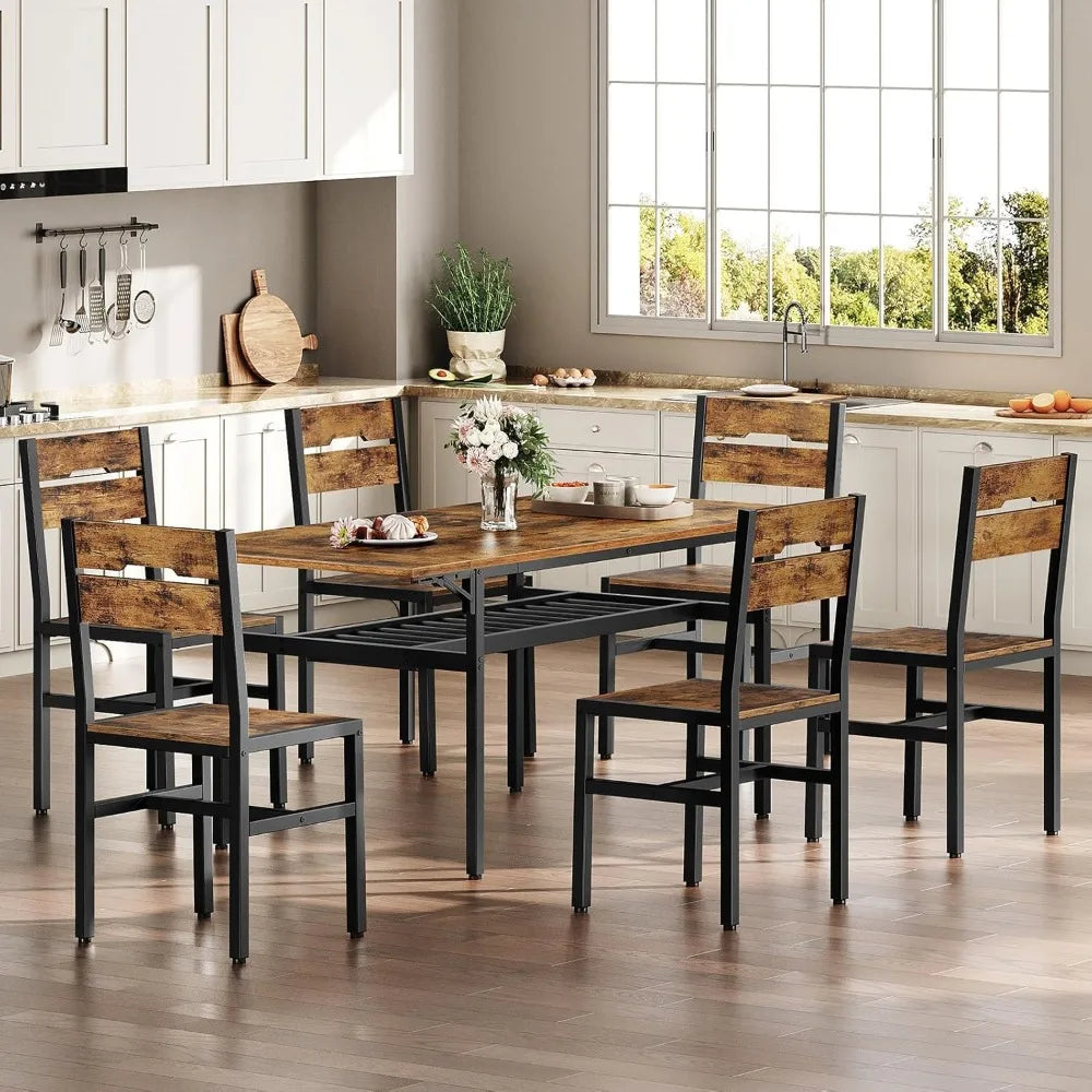 Dining Chairs Set Of 6 Rustic Wood And Metal Frame