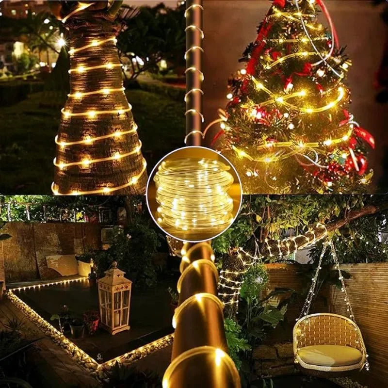 IEEYEEY LED Solar Rope Light Garland For Outdoor Garden Decor
