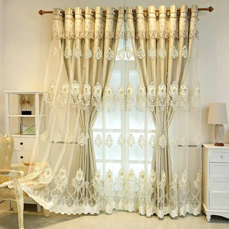 Elegant Double Layer Blackout Curtains With 3D Embroidery