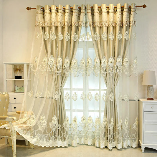 Elegant Double Layer Blackout Curtains With 3D Embroidery