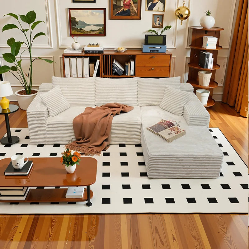 L Shaped Sofa Bed Convertible With Corduroy Fabric No Assembly