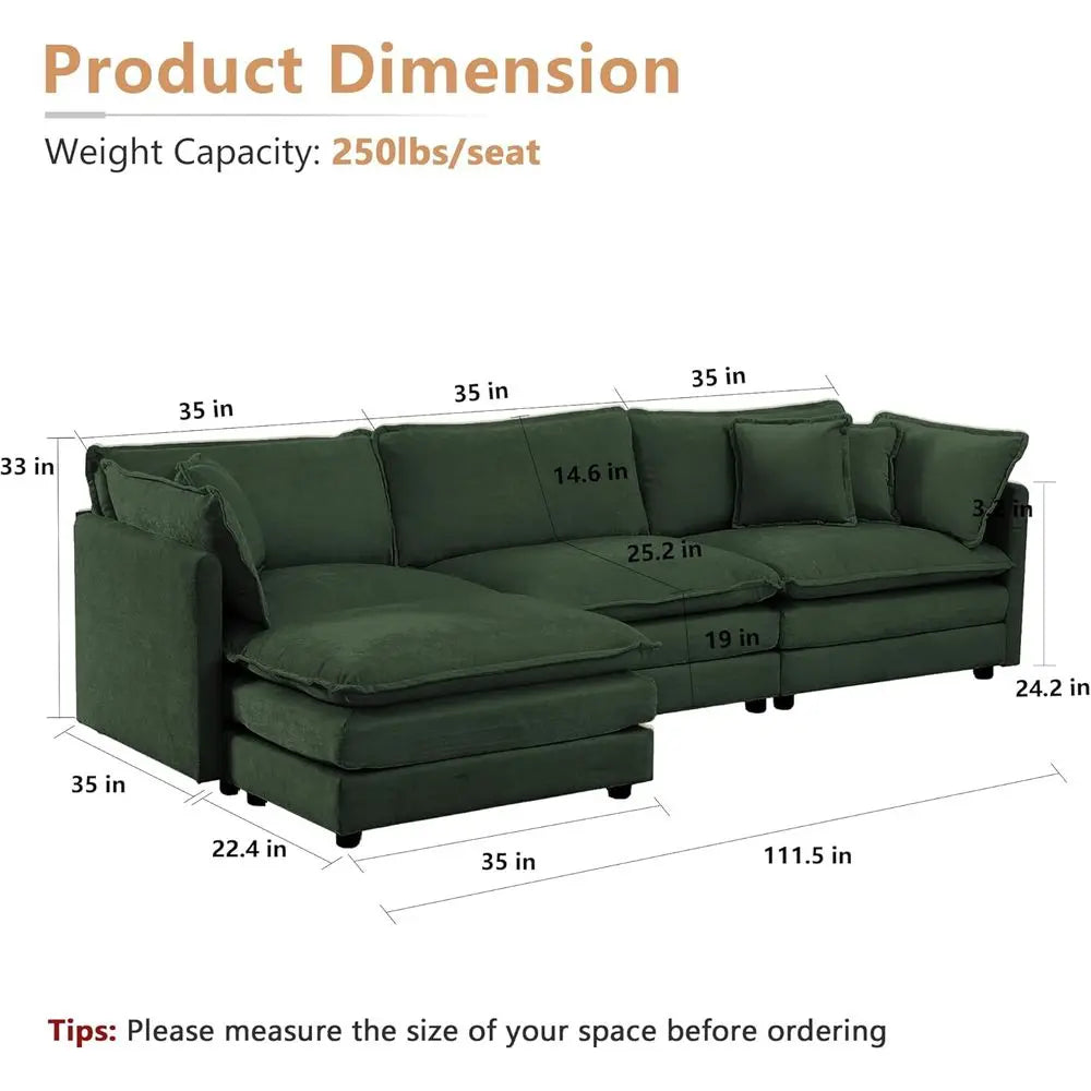Luxurious 3 Piece Sofa Set With Removable Ottoman Storage