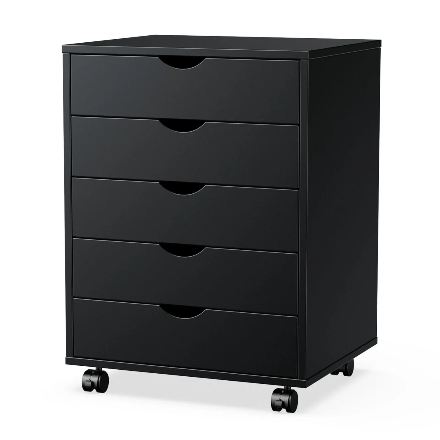 JHK Wood Nightstand 5 Drawer With Wheels Storage Organizer