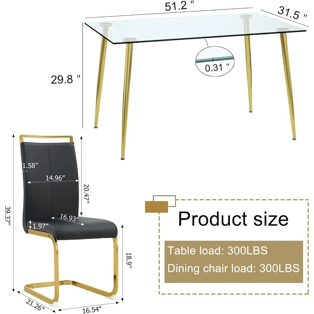 5 Piece Dining Set With Tempered Glass Table PU Chairs