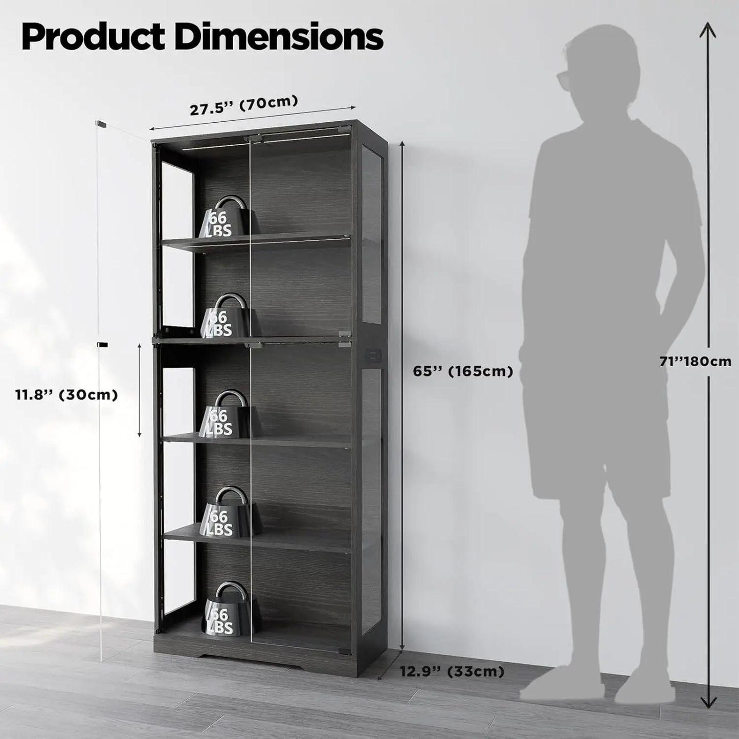 ZHILU 5-Tier Glass Display Cabinet With Motion Sensor LED Lights