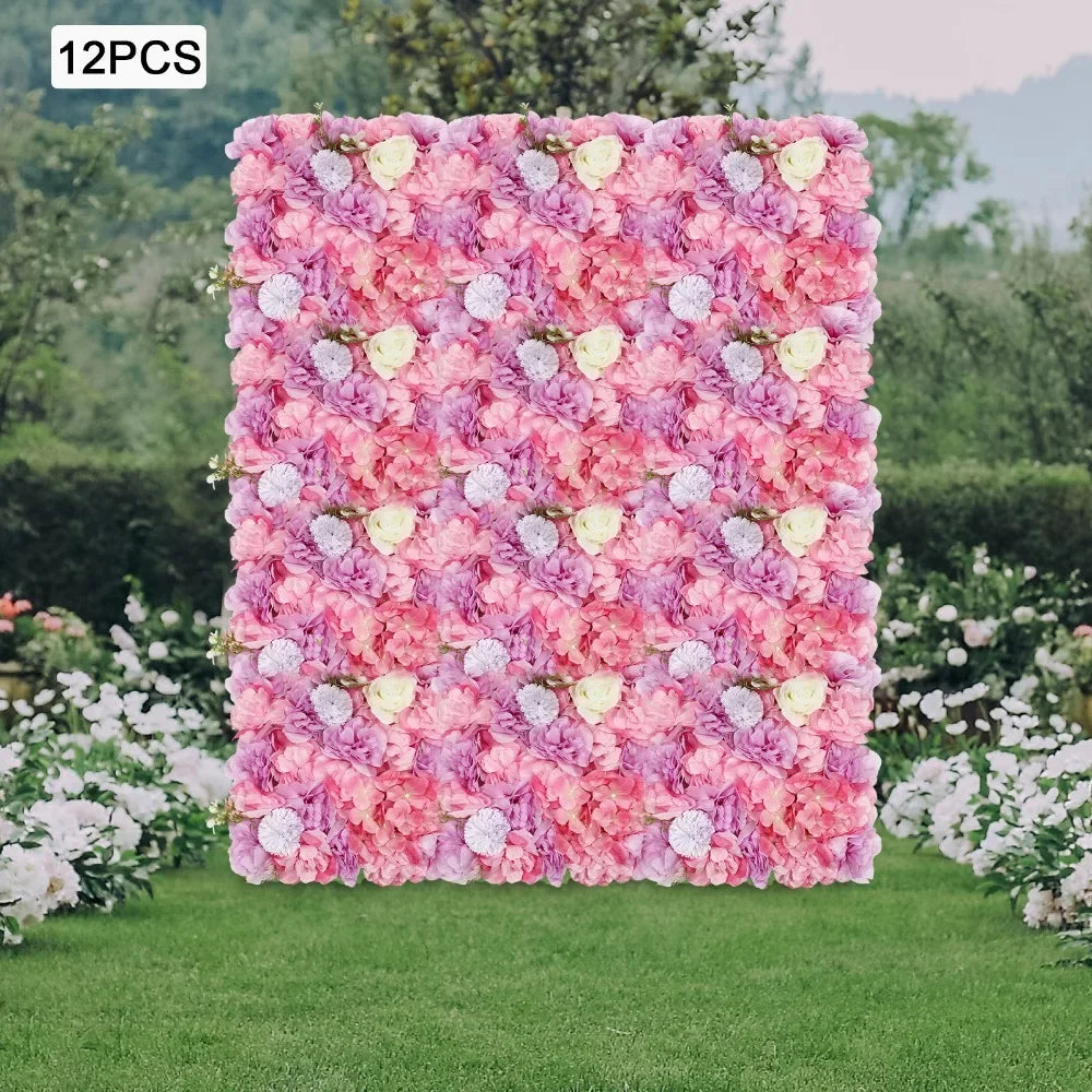 12Pcs 3D Silk Flower Wall Panels Backdrop Hydrangea Rose Weddings
