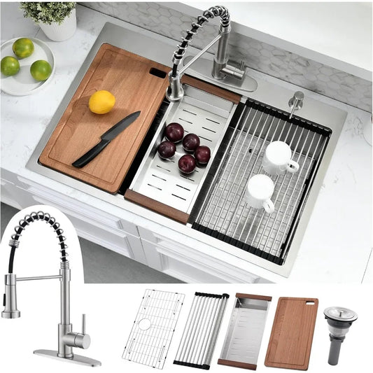 Stainless Steel Drop In Kitchen Sink With Faucet Combo