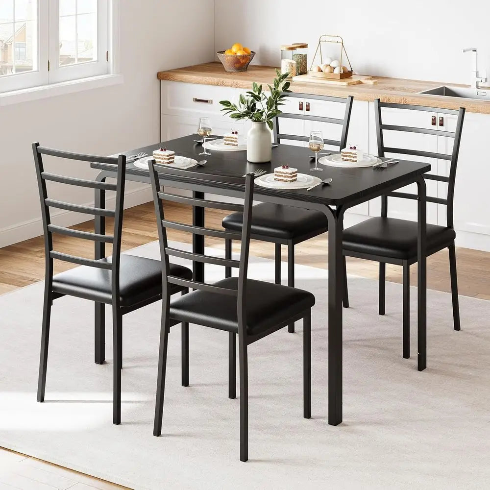 Modern 5-Piece Dining Table Set With 4 Cushioned Chairs