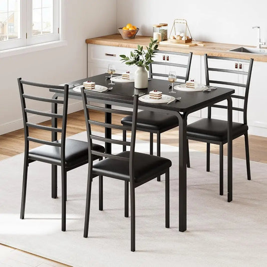 Modern 5-Piece Dining Table Set With 4 Cushioned Chairs