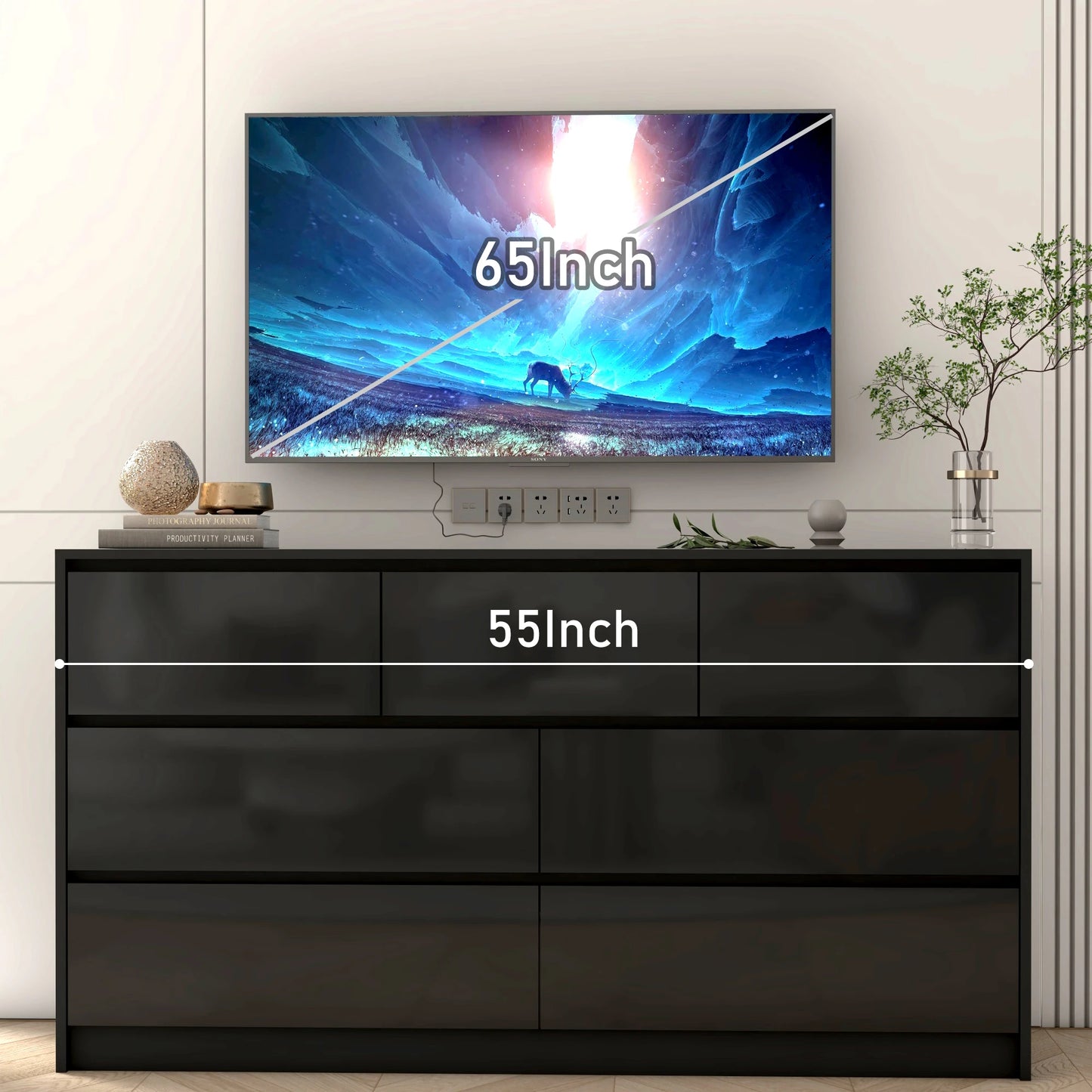 QiaoShiRen 7-Drawer Dresser Modern Wood Chest With High Gloss Drawers