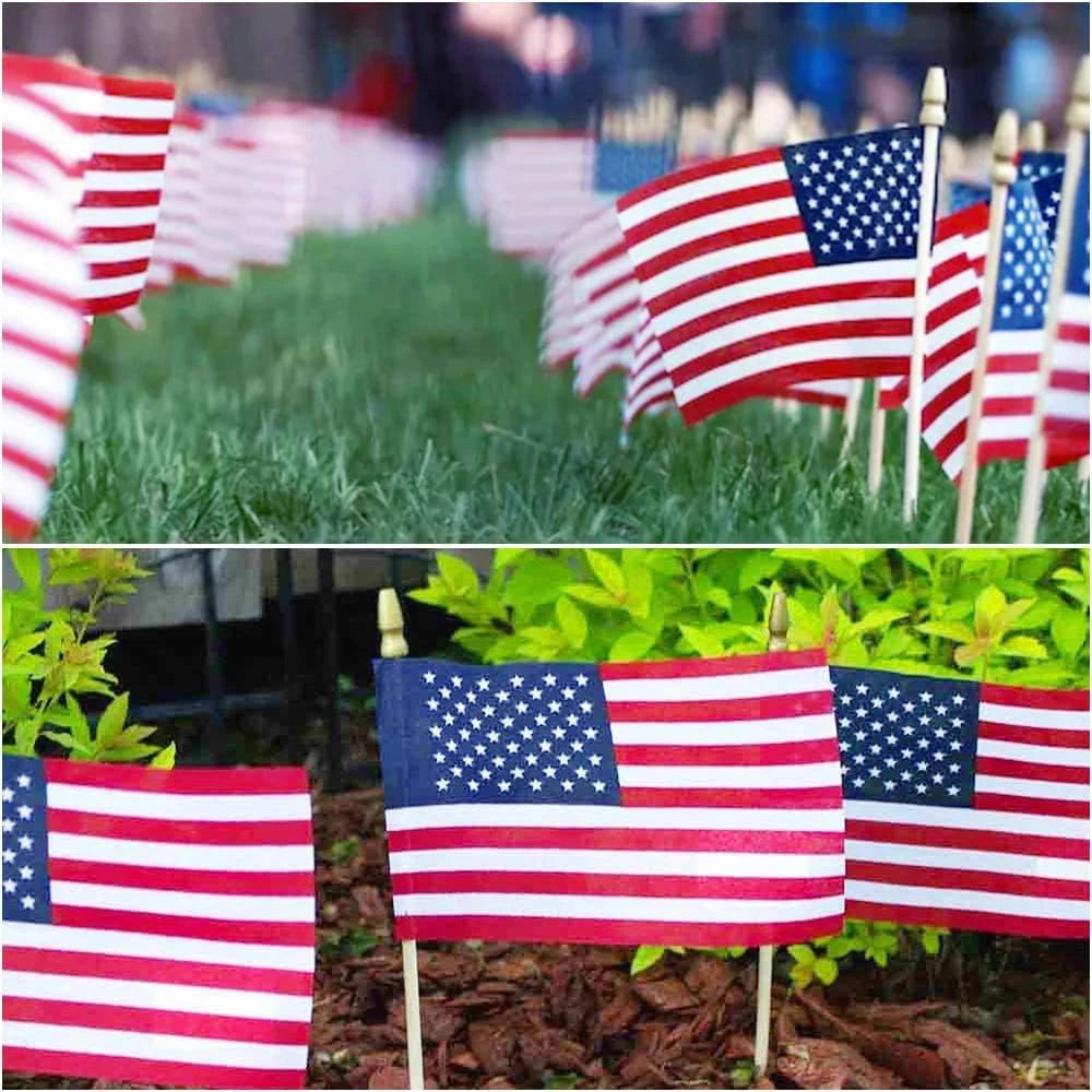 100 Pack American Flags On Sticks For Outdoor Patriotic Yard Decor