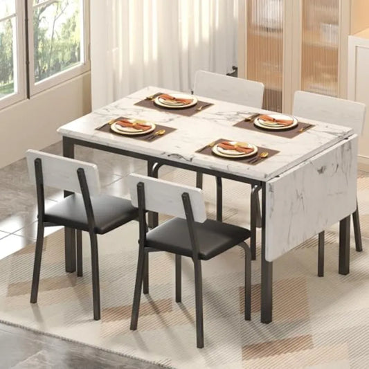 Extendable Dining Table Set For 4-8 People With Drop Leaf