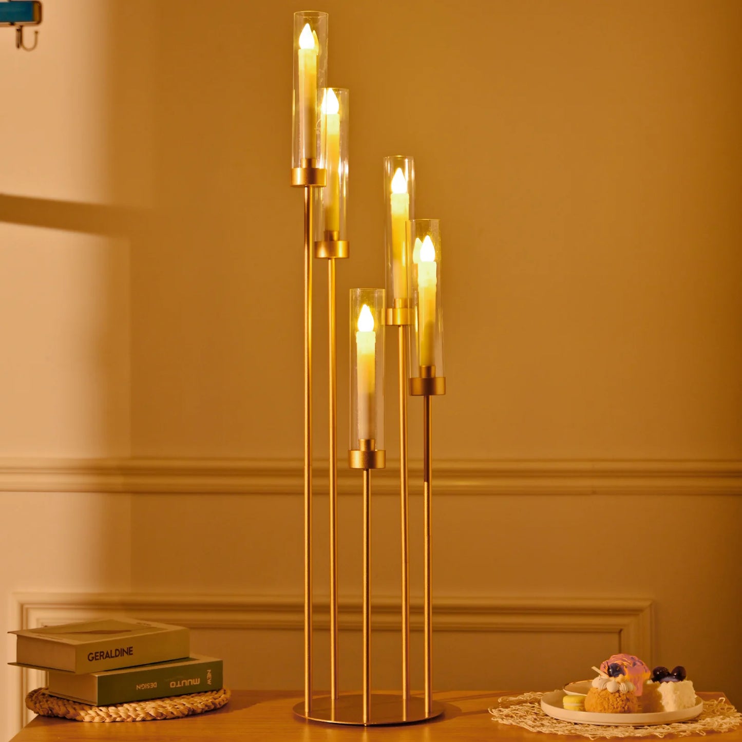 VINCIGANT Floor Candelabra 5 Arm LED Candle Holder Acrylic Lampshade