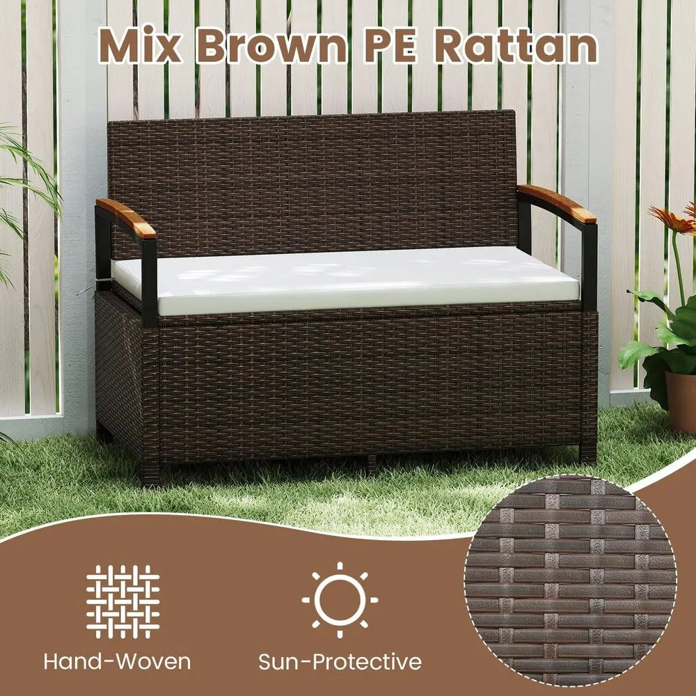 Wicker Outdoor Storage Bench With Hidden Seat Storage Box