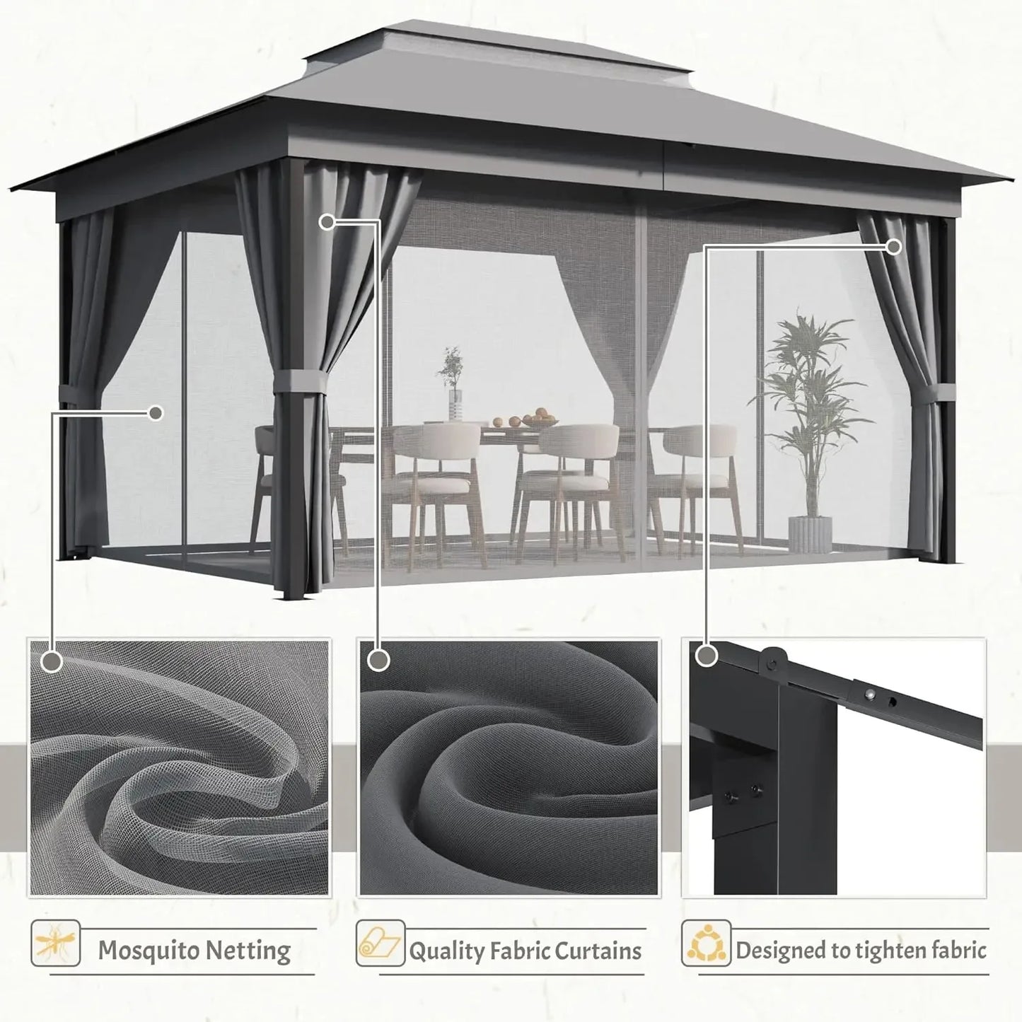 Outdoor Gazebo Canopy With Metal Frame Mosquito Net
