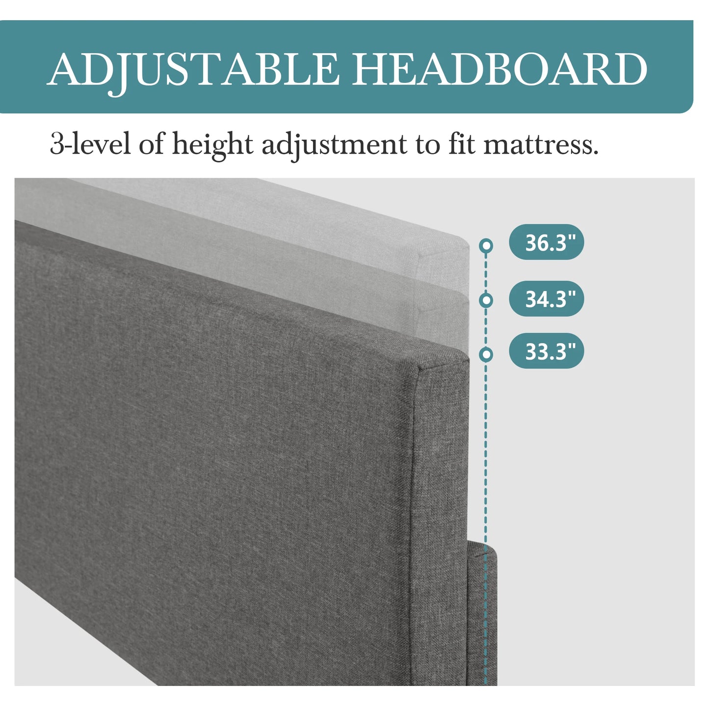 HOOMIC Upholstered Bed Frame With Adjustable Headboard Noise Free