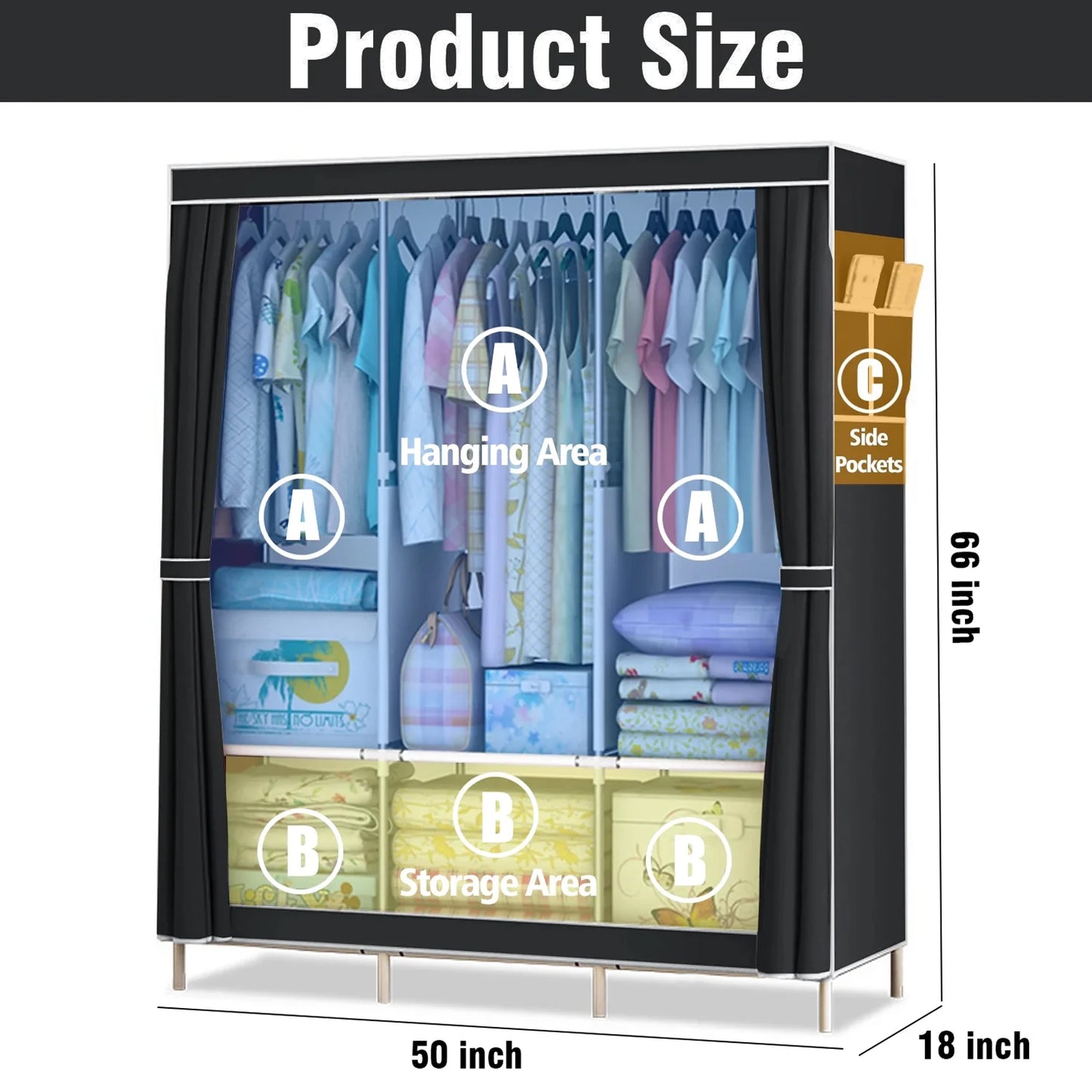 Portable Wardrobe Closet Rack With Nonwoven Fabric Cover