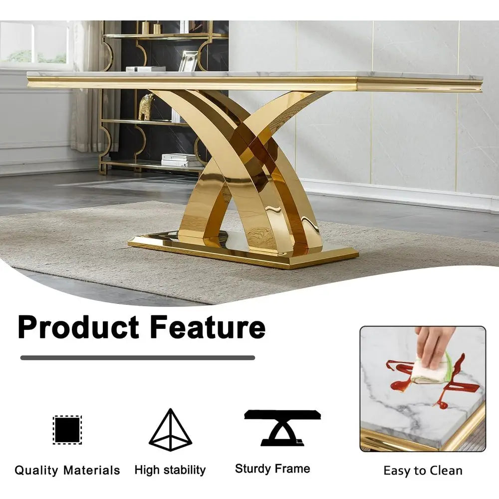 7-Piece Dining Set With Chairs And Marble-Look Table
