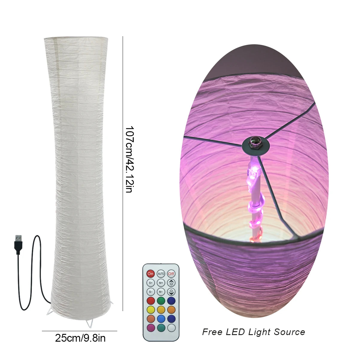 Paper RGB LED Floor Lamp With Remote Control Living Room
