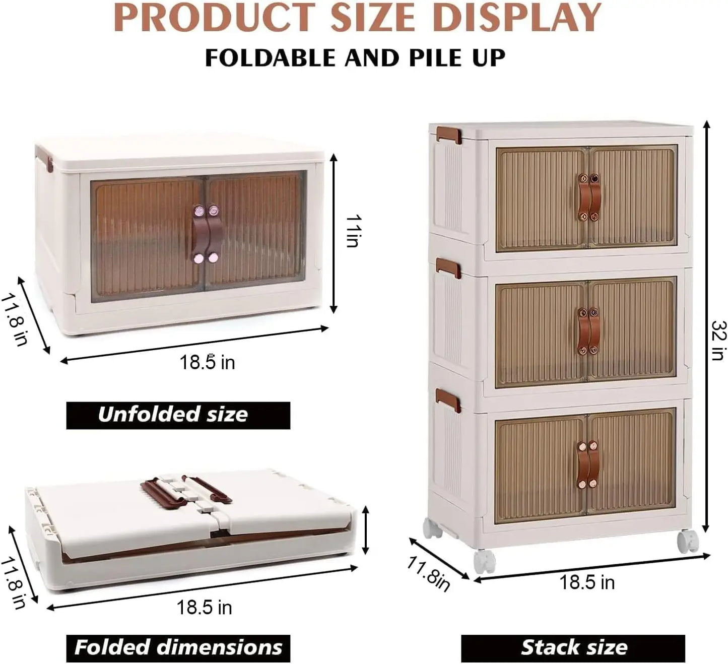 3 Tier Foldable Storage Box With Wheels Stackable Portable Organizer