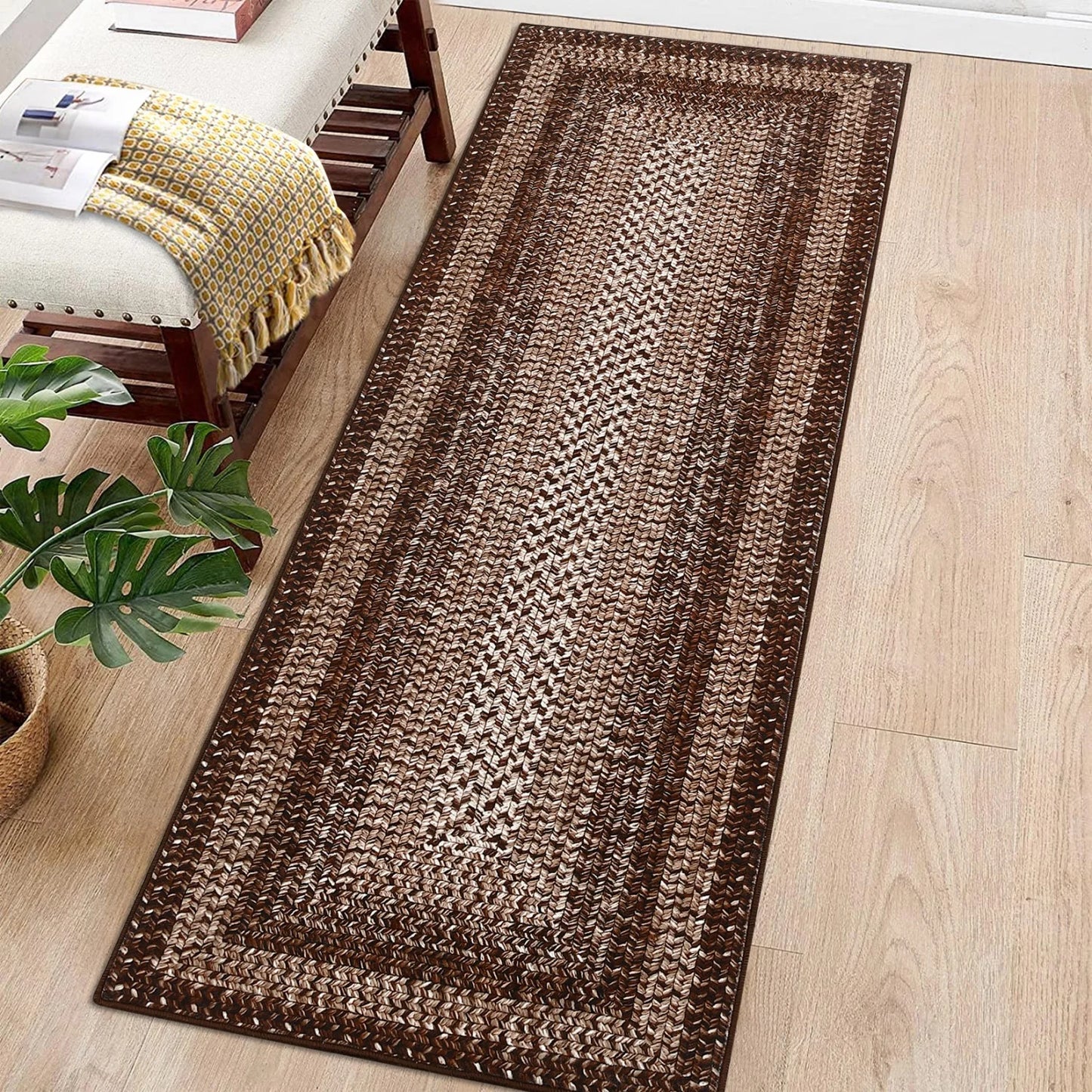 HiMISS Washable Braided Area Rug Non Slip Living Room Carpet