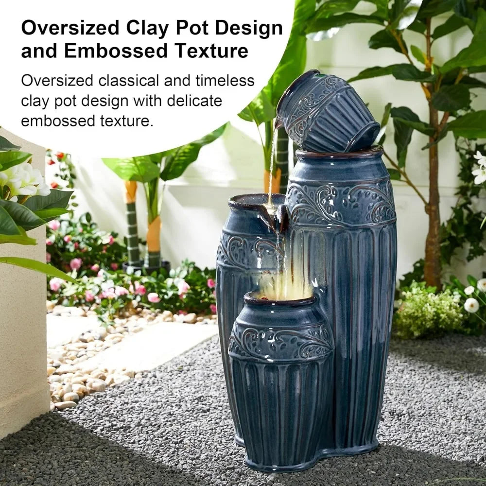 Outdoor Ceramic Fountain With LED Lights And Water Pump