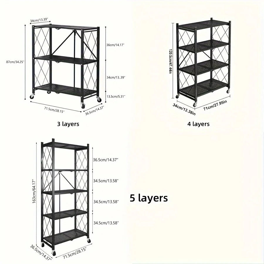 Heavy-Duty Foldable Metal Storage Rack With Wheels For Mobility