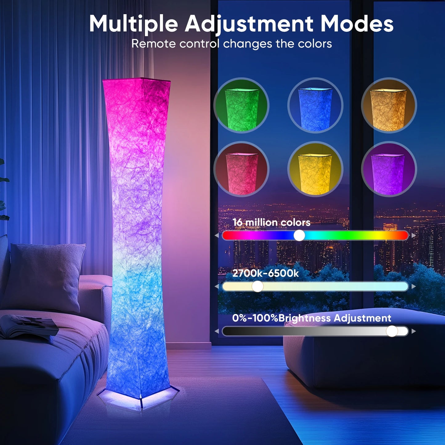 Simple Design Floor Lamp With 16 RGB LED Tyvek Shade