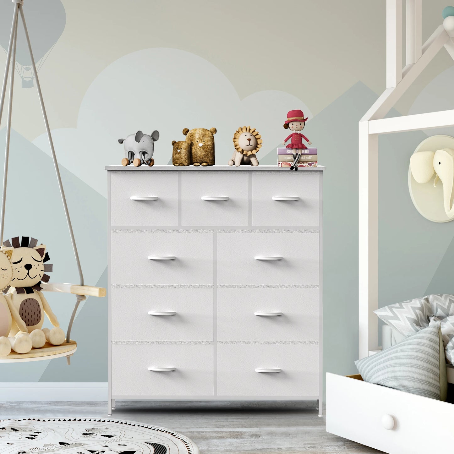 JHK 9 Drawer Fabric Storage Dresser For Bedroom Wardrobe