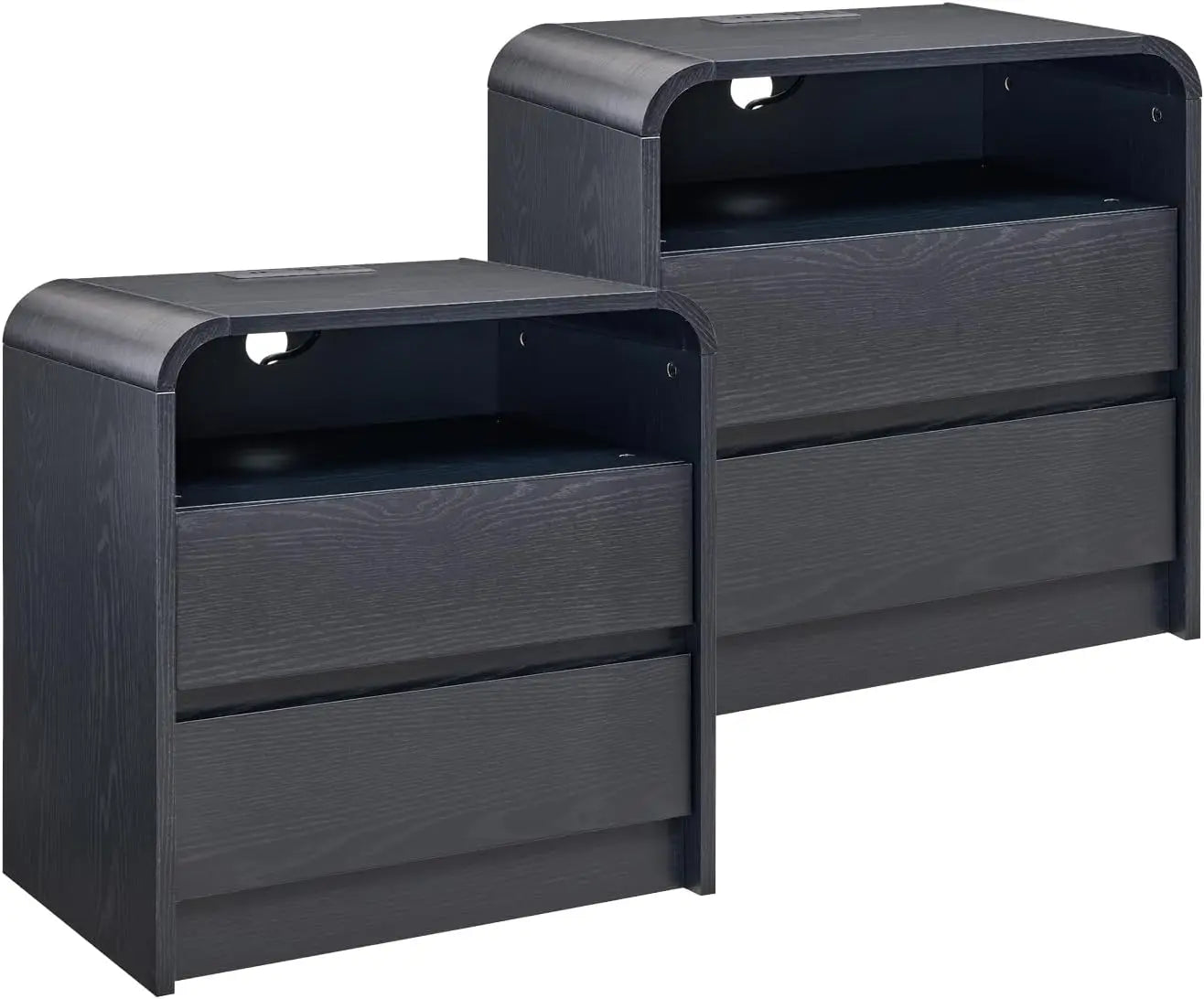 Modern Nightstands Set of 2 With Storage Drawers and Charging Station