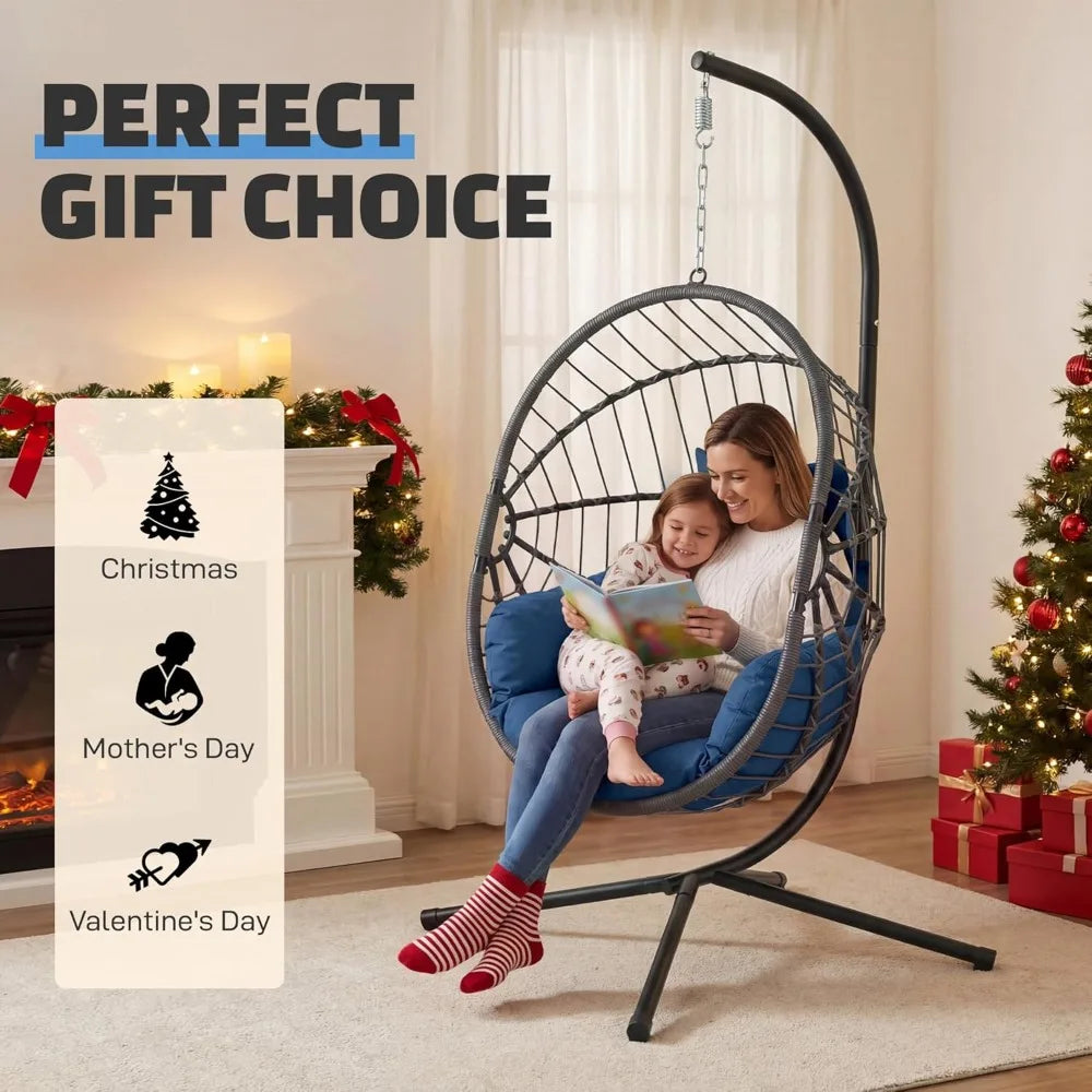 Hanging Egg Chair With Stand 350 Lb Capacity PE Rattan