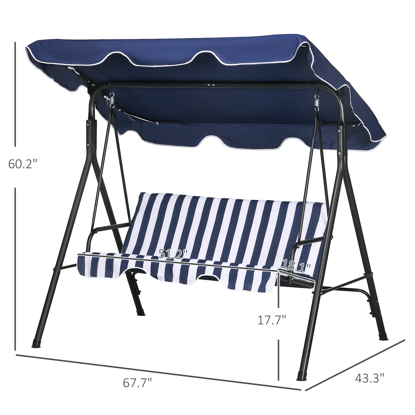 Outsunny Three Seater Porch Swing Bench With Canopy Outdoor Chair