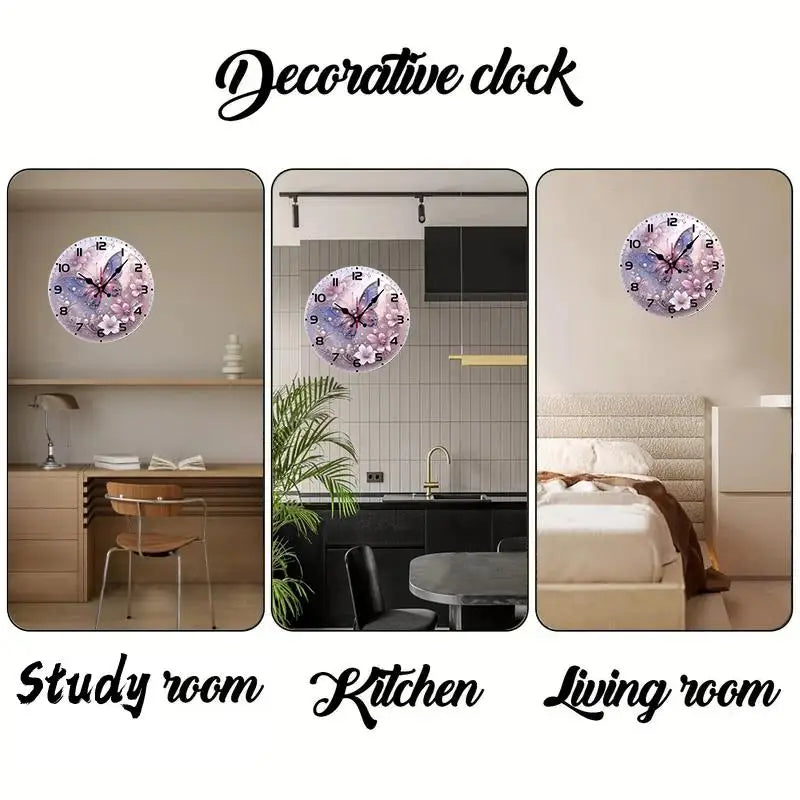 DIY Butterflies And Pearls Wooden Round Silent Hanging Wall Clock