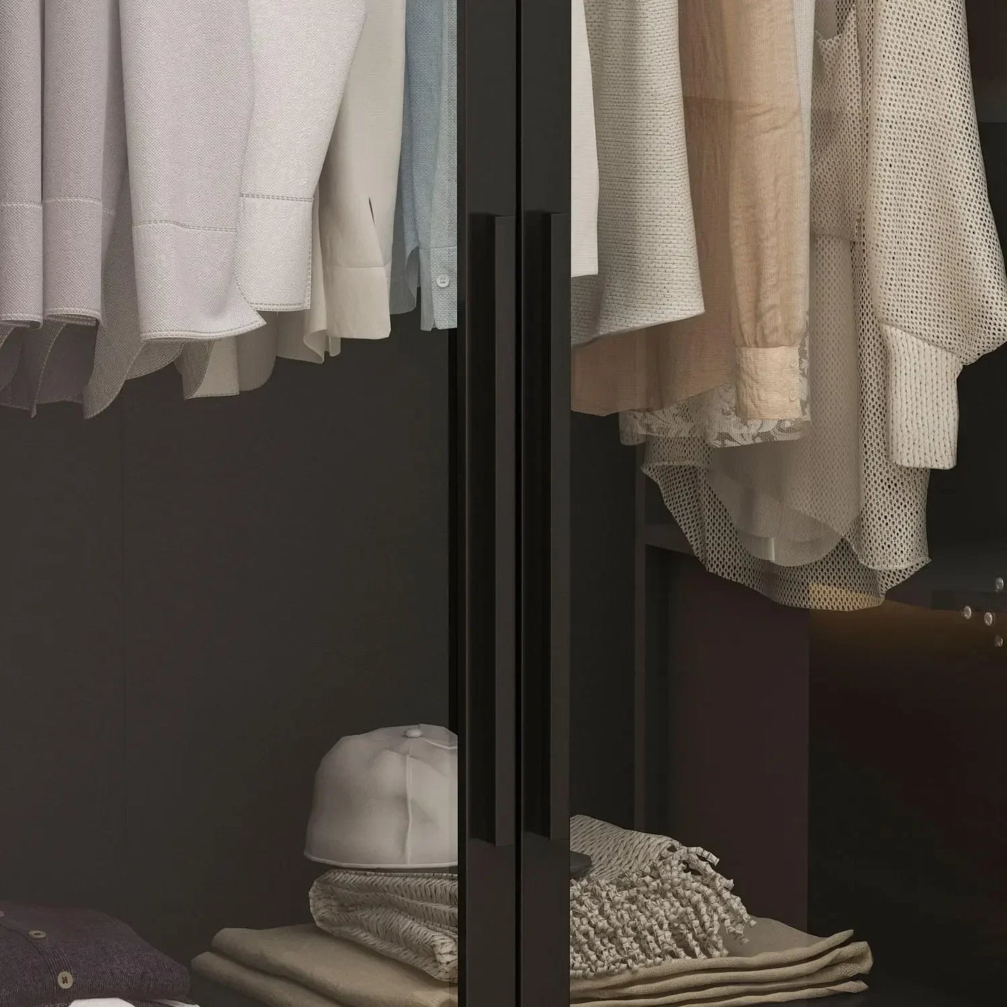 Glass Wardrobe Closet With Lights And Hanging Rod For Cloakroom
