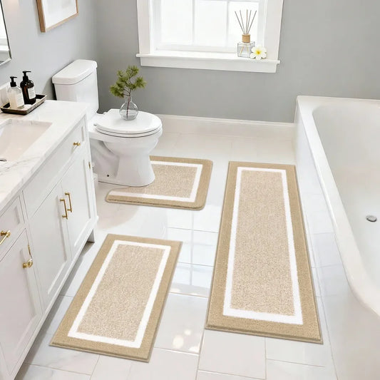 Microfiber Bath Rug Mat Set 3 Pieces Non Slip Ultra Soft Absorbent