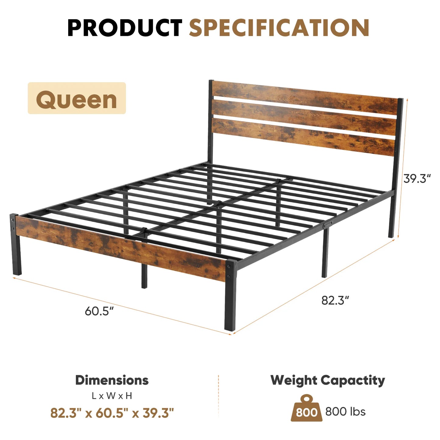 JHK Metal Platform Bed Frame With Headboard And Footboard Sturdy Slats
