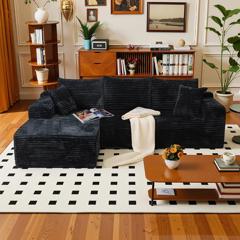 L Shaped Sofa Bed Convertible With Corduroy Fabric No Assembly