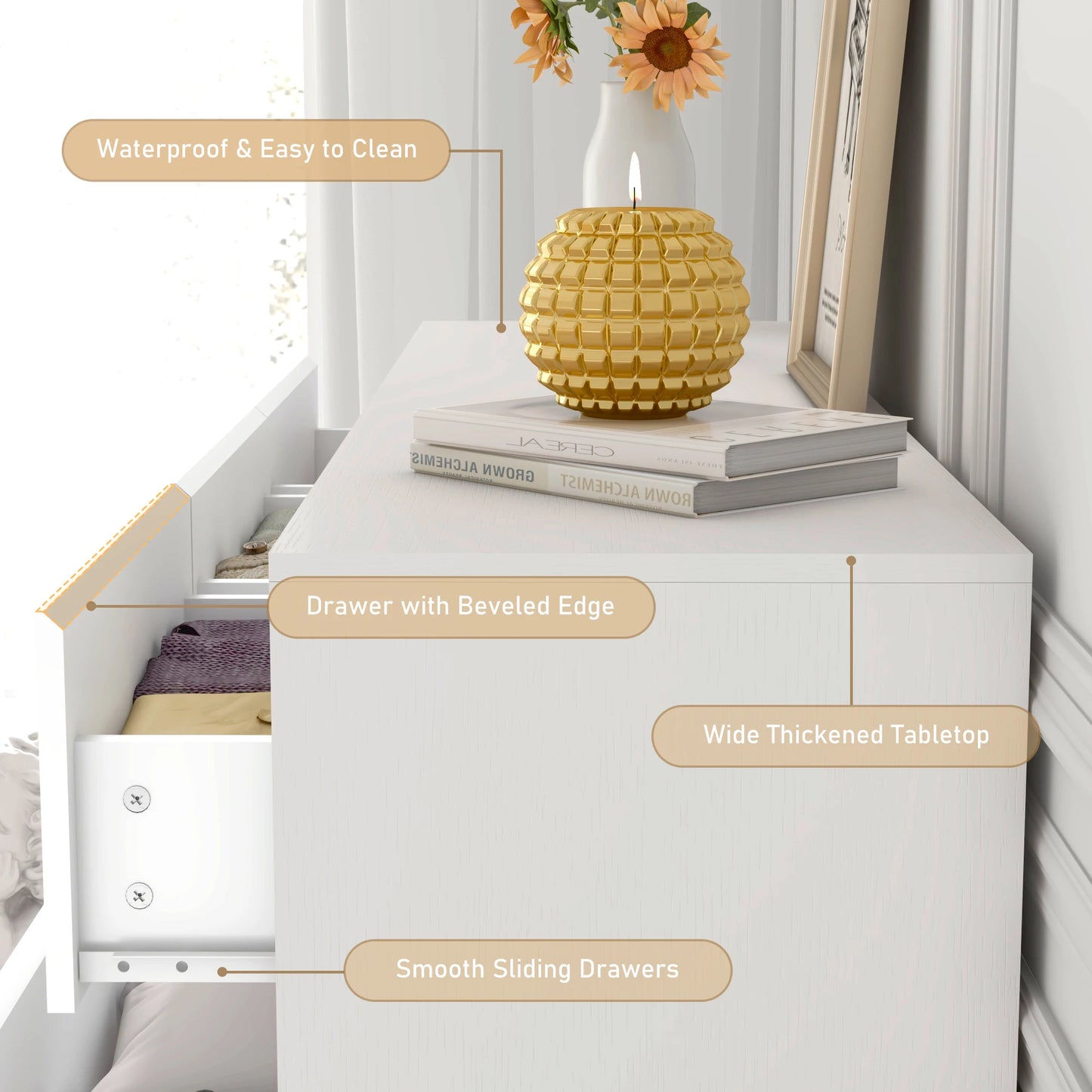 QiaoShiRen 7-Drawer Dresser Modern Wood Chest With High Gloss Drawers
