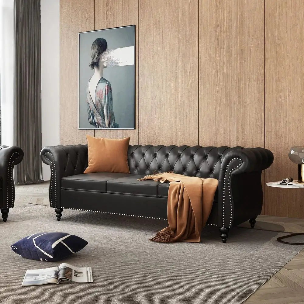 Chesterfield Leather Sofa and Loveseat 2-Piece Living Room Set