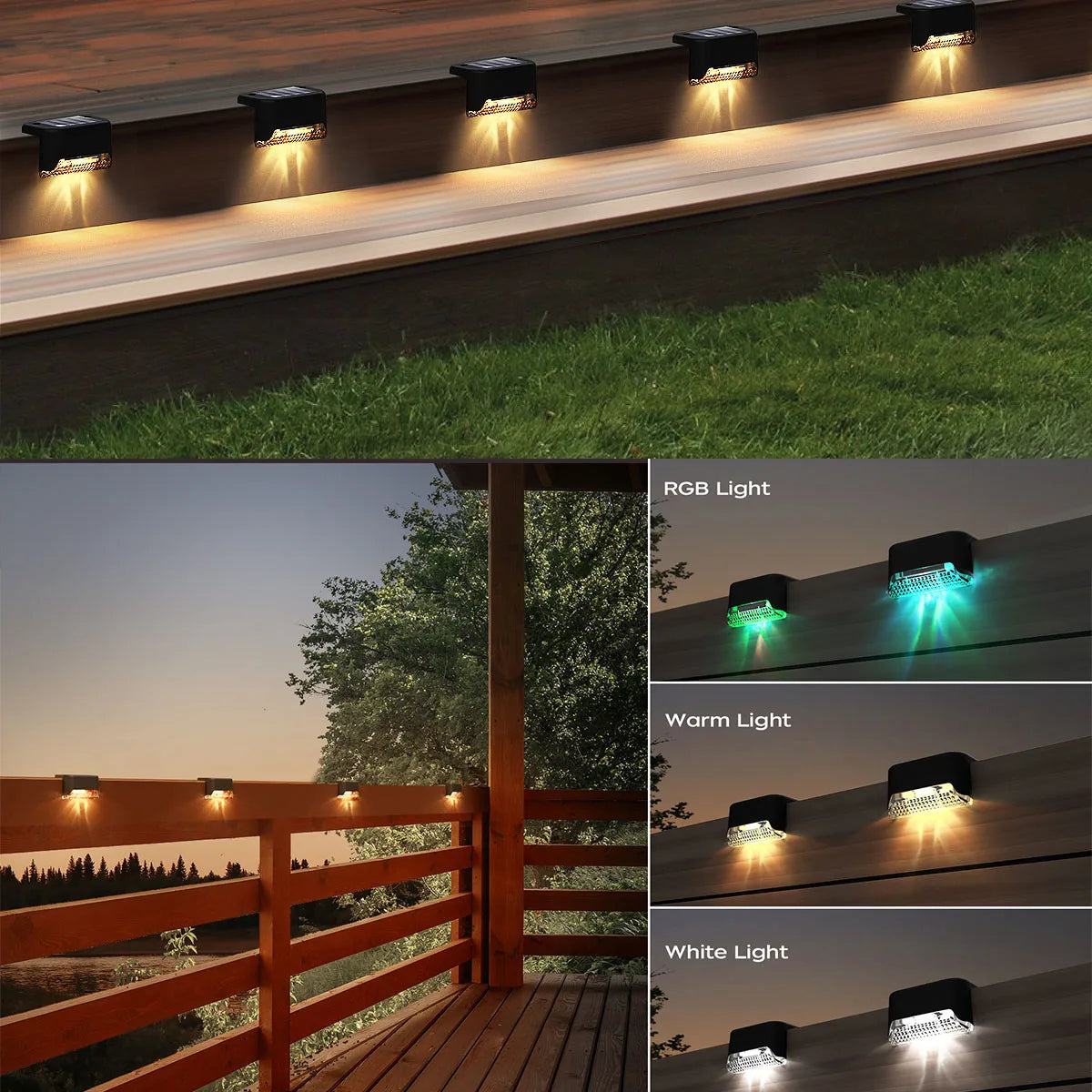 Four Pack Solar Powered Deck Lights Outdoor Waterproof LED