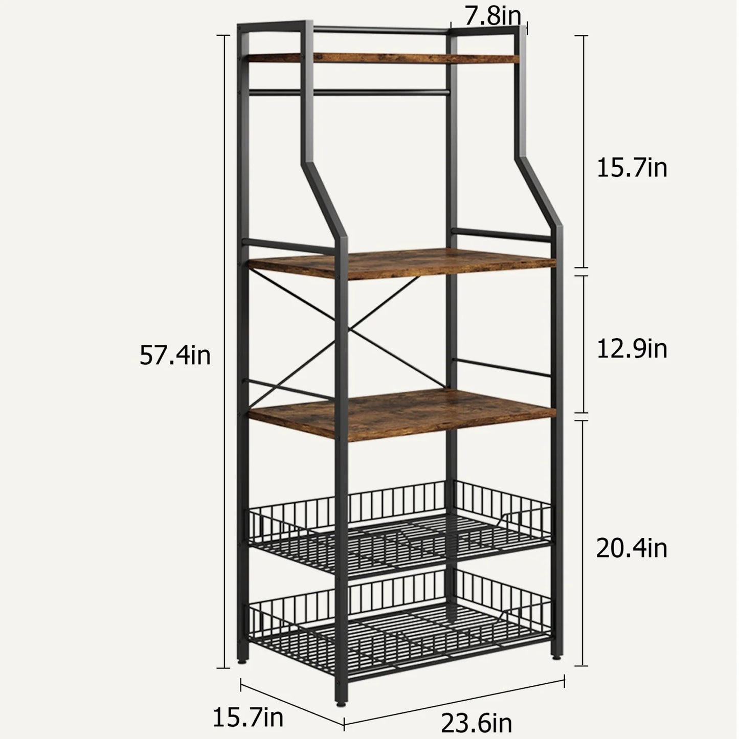 HiMISS Kitchen Bakers Rack Microwave Stand With Wire Baskets